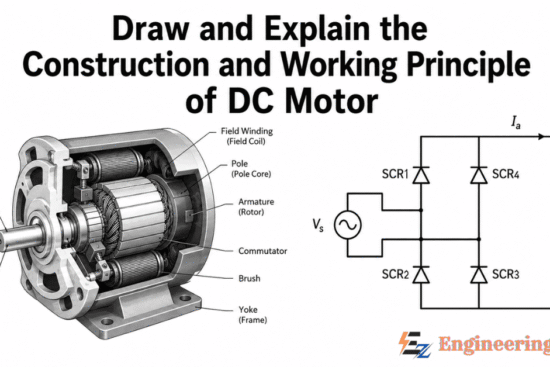 Draw and Explain the Construction and Working Principle of DC Motor