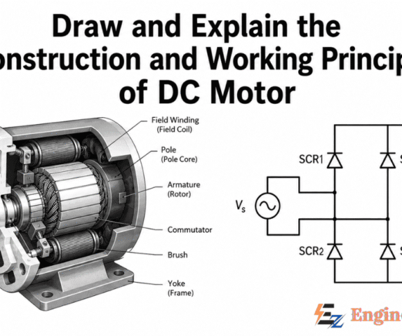 Draw and Explain the Construction and Working Principle of DC Motor