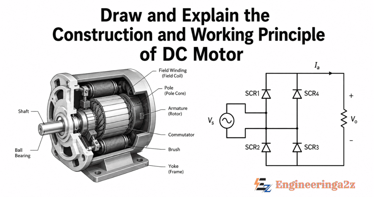 Draw and Explain the Construction and Working Principle of DC Motor