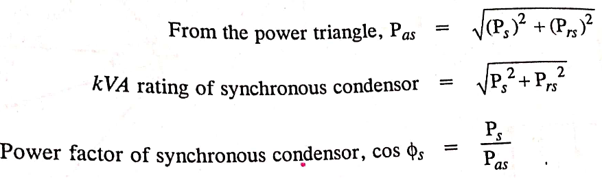 Formula for power triangle of synchronous condensor