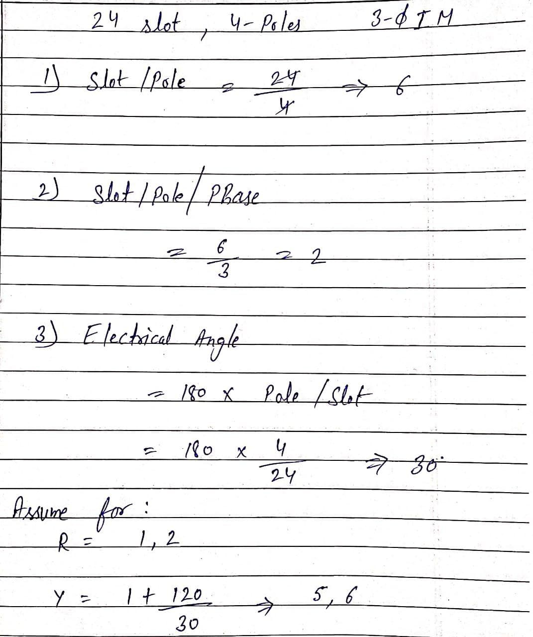 Design of Armature Winding for 24 Stator slots, 3-phase, 50Hz , 4 poles Induction Motor