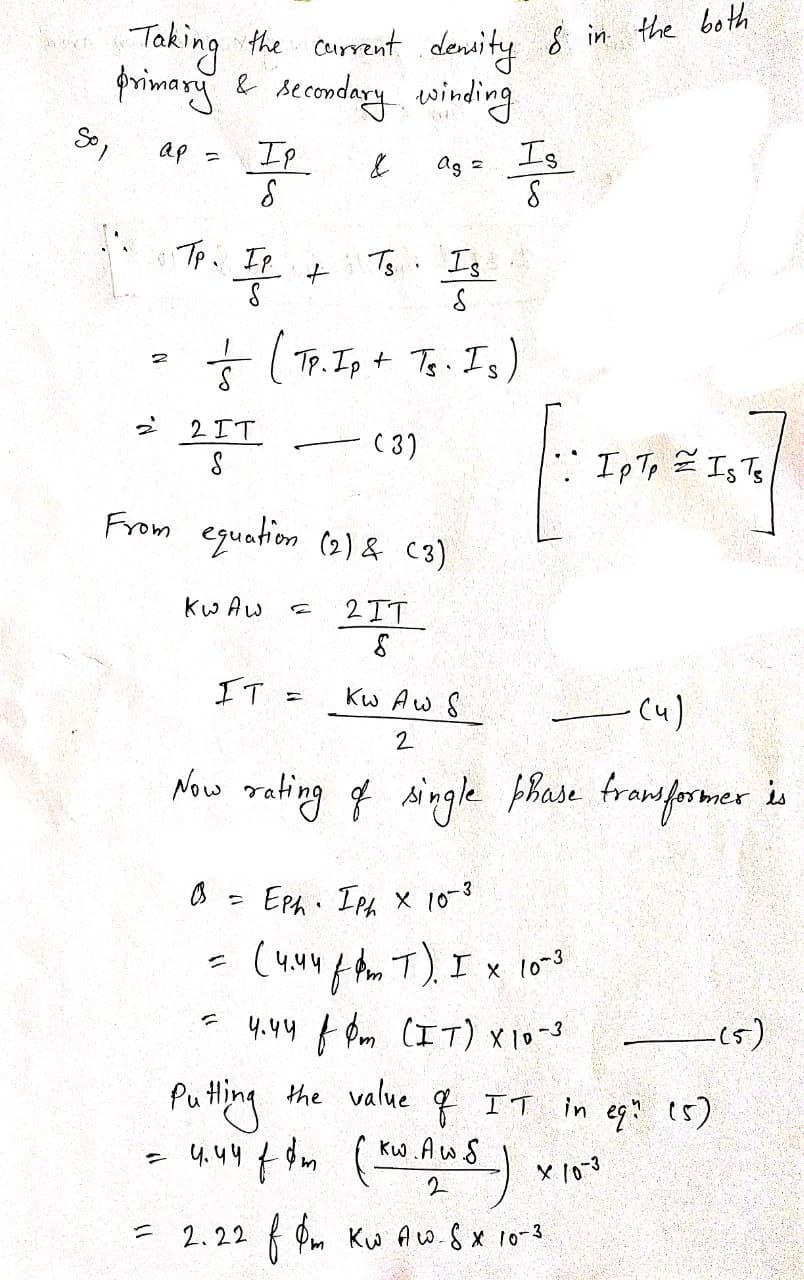 Output Equation of single phase Transformer