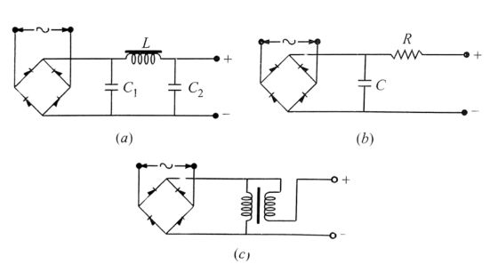 Smoothing circuits: (a) LC circuit, (b) RC circuit, and (c) bucking transformer